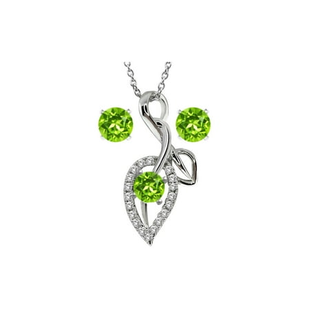 Pendant Bracelet Earrings - 2.00 Ct Round Green Peridot 925 Sterling Silver Pendant and Earrings 18