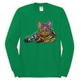 thumbnail image 3 of First We Still Your Heart Then Your Bed | Funny Neon Colorful Cat | Dean Russo Art Animal Lover Mens Long Sleeve Shirt, Kelly, X-Large, 3 of 6