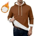 thumbnail image 2 of ZQUUVOU Men's Fleece Lined Hoodie Long Sleeve Adjustable Drawstring Hooded Solid Color Pullover with Pocket Brown, 2 of 9