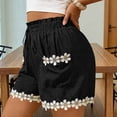 thumbnail image 6 of Women Summer Boho Shorts Floral Lace Drawstring Waist Casual Cute Breathable Summer Beach Vacation Wear Black XXL, 6 of 9