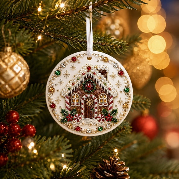 Christmas Pearl Art Kit for Adults, DIY Pearl Diamond Art Suncatcher with Twine, Hanging Diamond Art Kits Christmas Ornaments with House for Tree, Window