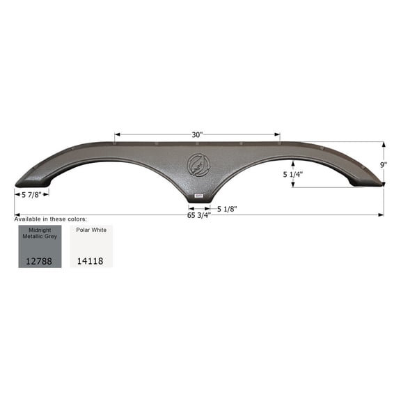 Icon Technologies 12788 - FS2788 65-3/4"L x 9"H (5-1/4" Arch Heigh) Midnight Metallic Gray Tandem Fender Skirt for Evergreen Heartland Model