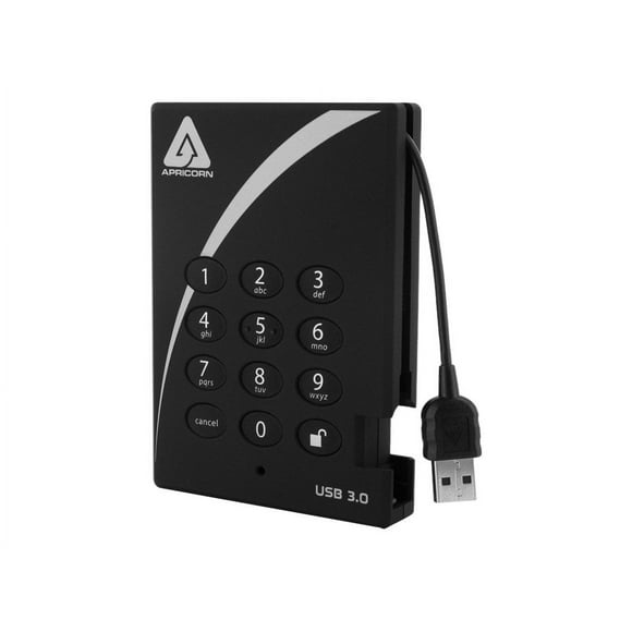 Apricorn Aegis Padlock 3.0 A25-3PL256-1000 - Hard drive - encrypted - 1 TB - external (portable) - 2.5" - USB 3.0 - 5400 rpm - buffer: 8 MB - FIPS 197