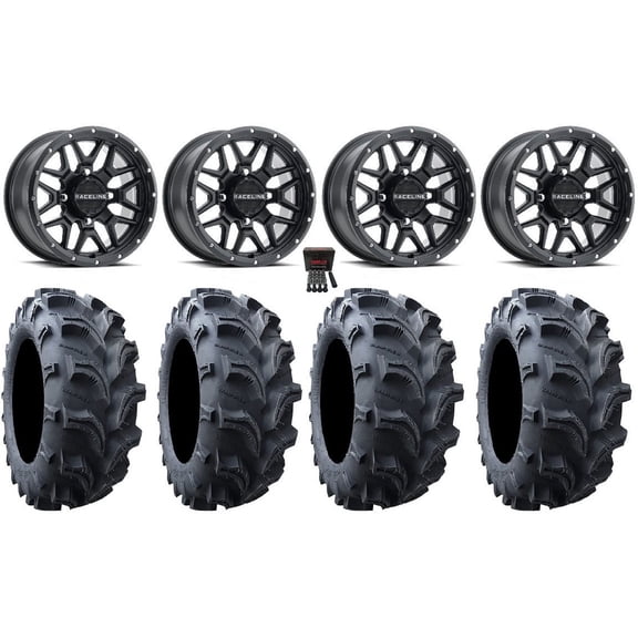 Raceline Krank 14" Wheels Black 27" Vampire II Tires Sportsman 550 850 1000