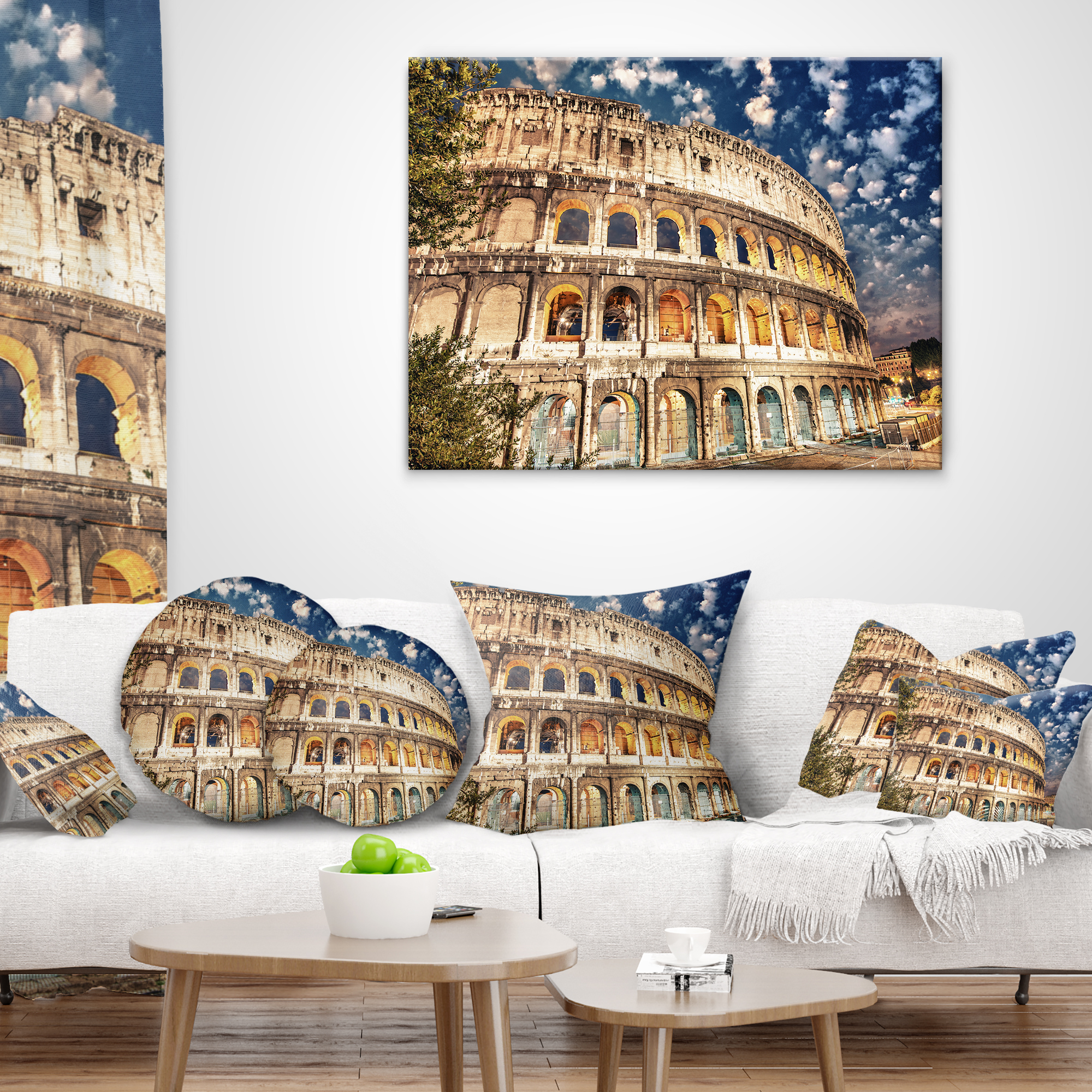 Designart Wonderful Coliseum at Dusk - Landscape Printed Throw Pillow - 16x16