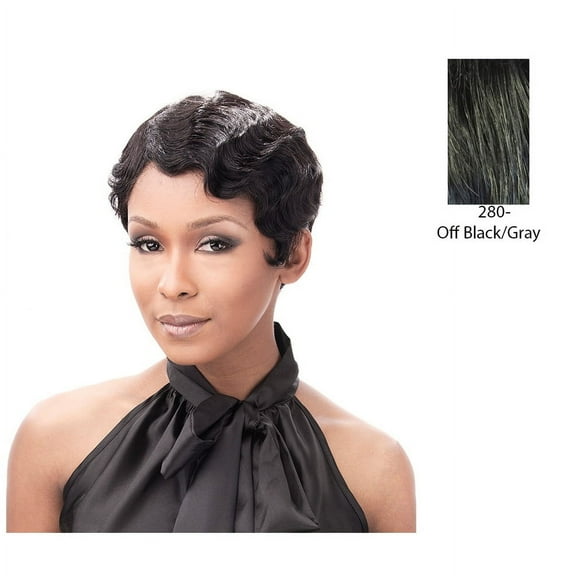 100 Percent Human Hair Wig Finger Roll,Off Black With 15 Percent Gray