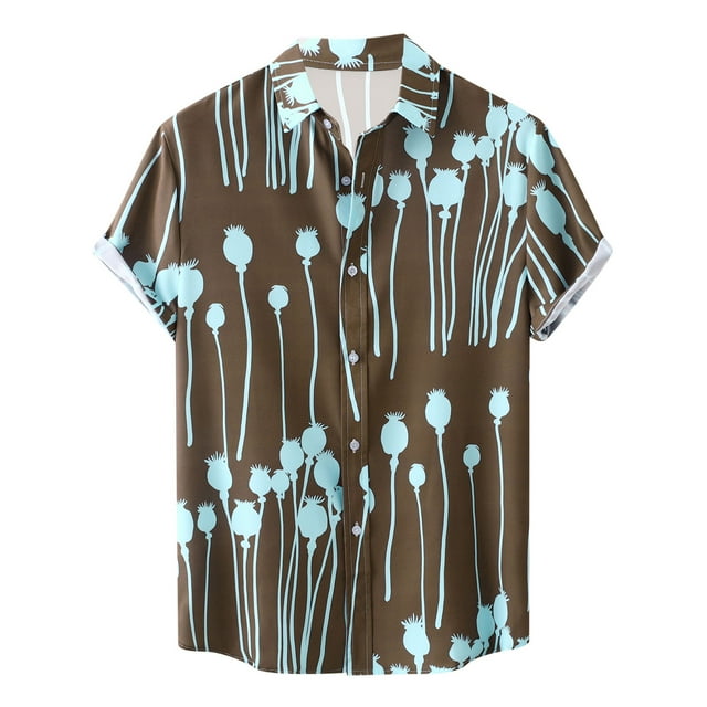 Birdeem Men Casual Hawaii Print Turndown Short Sleeve Button Closure Shirt Blouse