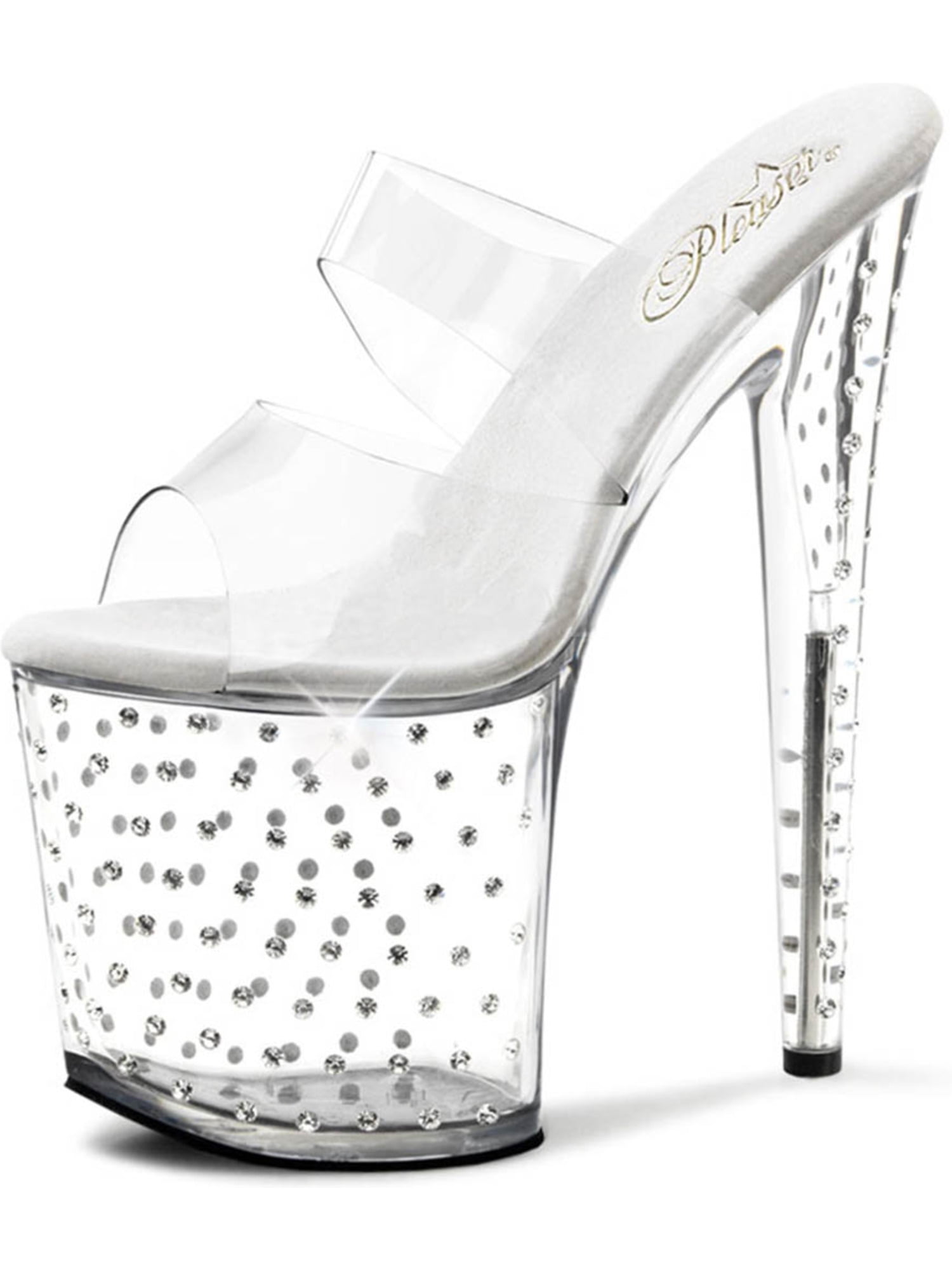 Pleaser - See Through Clear Slide On Sandals with Rhinestones and 8 ...