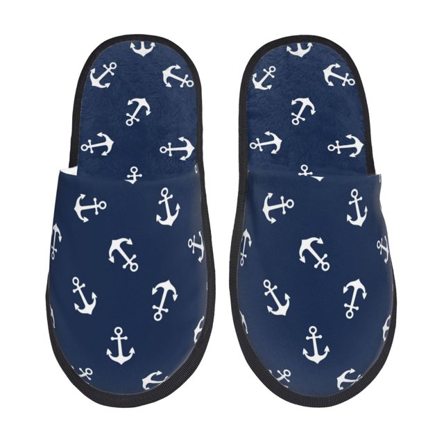 Fotbe Nautical Themed Simple Anchors Pantuflas Peludas para Mujer con Estampado, Zapatillas de Peluche, Zapatos de Invierno para Casa, Uso Interior y Exterior-Large