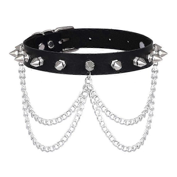 Gargantilla con pinchos para mujer y hombre, estilo punk rock emo, de cuero negro, con cadena y tachuelas, estilo gótico. Accesorios de joyería.