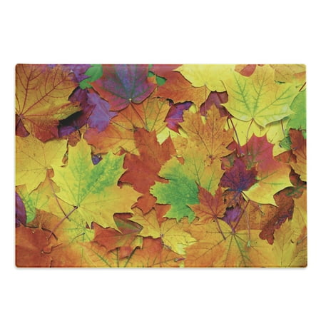 

Fall Cutting Board Different Colored Vibrant Many Autumn Maple Leaves Nature in November Scenery Photo Decorative Tempered Glass Cutting and Serving Board Large Size Yellow Purple by Ambesonne