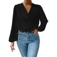 thumbnail image 2 of Long Sleeve Shirts For Women Blouse With Ruffle Folds V Neck Long Sleeve Chiffon Shirt Loose Casual Top Polyester Fabric Soft & Breathable 1X Shirt Womens Shirts, 2 of 5