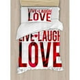 thumbnail image 3 of Live Laugh Love Duvet Cover Set Queen Size, Typographic Montage Words with Macro Rose Petals Texture Print, Decorative 3 Piece Bedding Set with 2 Pillow Shams, Red White and Black, by Ambesonne, 3 of 3