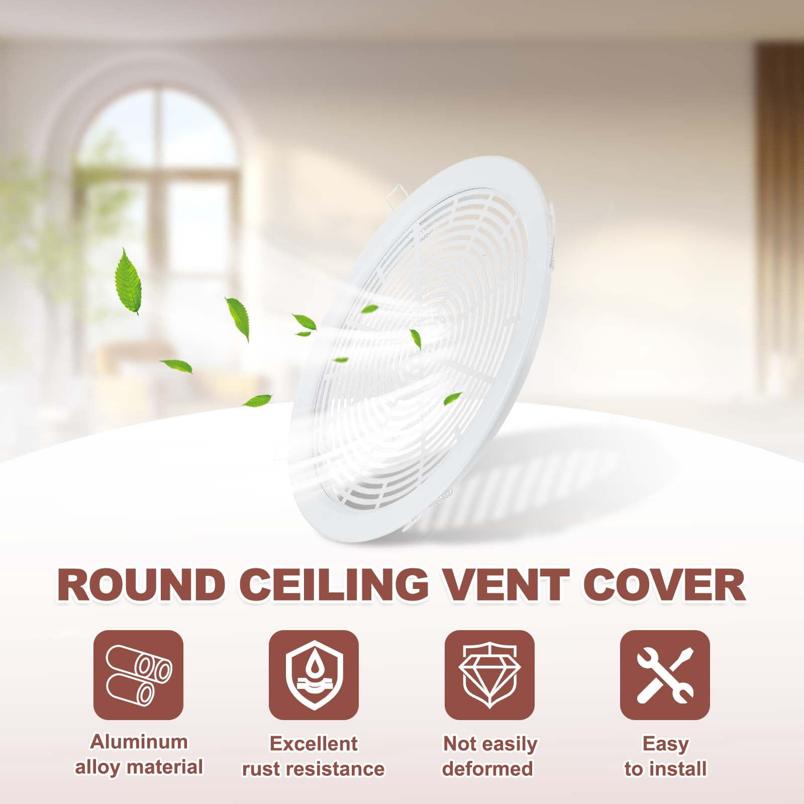 Uxcell Round Ceiling Vent Cover (230mm / 9" Duct Opening Size) - Aluminum Alloy Ceiling Air Grille Soffit Exhaust Vent Grille Cover for Bathroom Home Kitchen, White