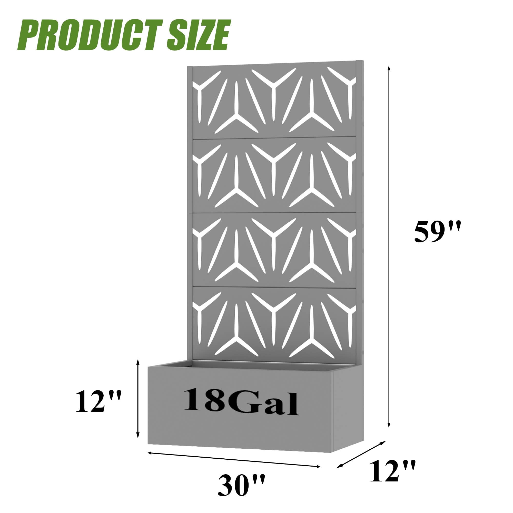 MAYEERTY 59X30" Metal Outdoor Gray Privacy Screen with Planter Box for Backyard & Garden, 4 Piece Set