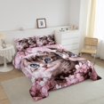 thumbnail image 3 of Erosebridal Animal Cat Bedding King Comforter Set,Pink Flower Bedding Sets King with Comforter,Breathable Reversible Comforter Sets King Size,Floral Room Decorative,3pcs, 3 of 8