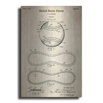 Luxe Metal Art 'Baseball Vintage Patent Blueprint,' Metal Wall Art, 16"x24"
