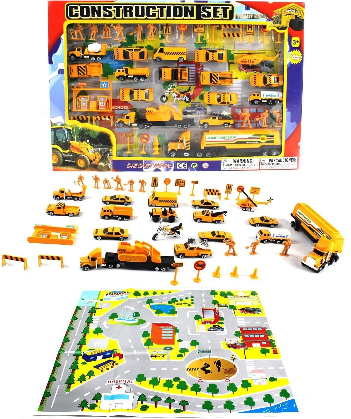 Complete Construction Crew 43 Piece Mini Toy Diecast Vehicle Play Set, Comes with Street Play