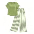thumbnail image 7 of Womens Two Piece Outfits Short Sleeve Tops Long Stripe Pocket Elastic Waist Long Pants Lounge Sets, 7 of 7