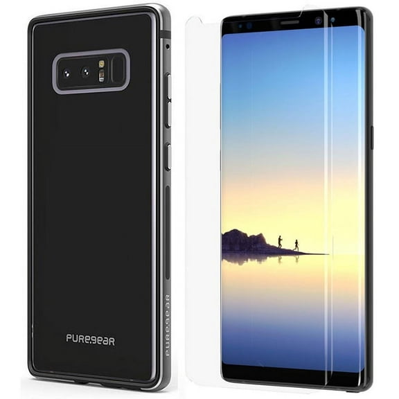 Case and Screen Protector for Note 8, Black [PureGear] GlassBak 360 Bumper Cover with Back/Rear Tempered Glass Panel AND [Tech21] ImpactShield Display Guard for Samsung Galaxy Note 8 (SM-N950)