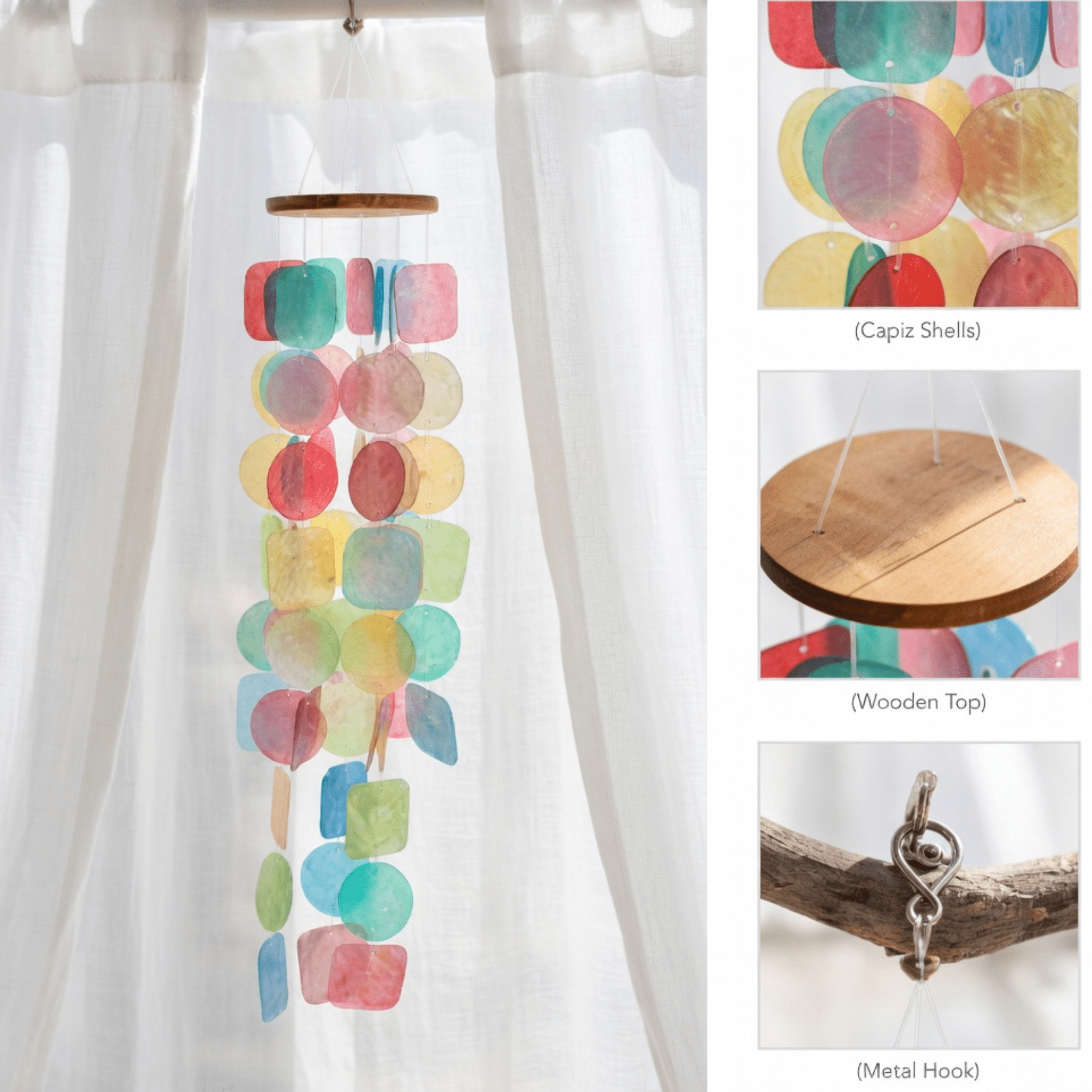 Solange & Frances Rainbow Capiz Shell Wind Chimes, 26