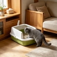 thumbnail image 2 of 2026 New Open Top Cat Litter Box, High Wall Semi Enclosed Pet Litter Tray for Home Living Room, Non Slide Bottom & Easy to Clean, 15.75x11.81x6.69in Green, 2 of 6