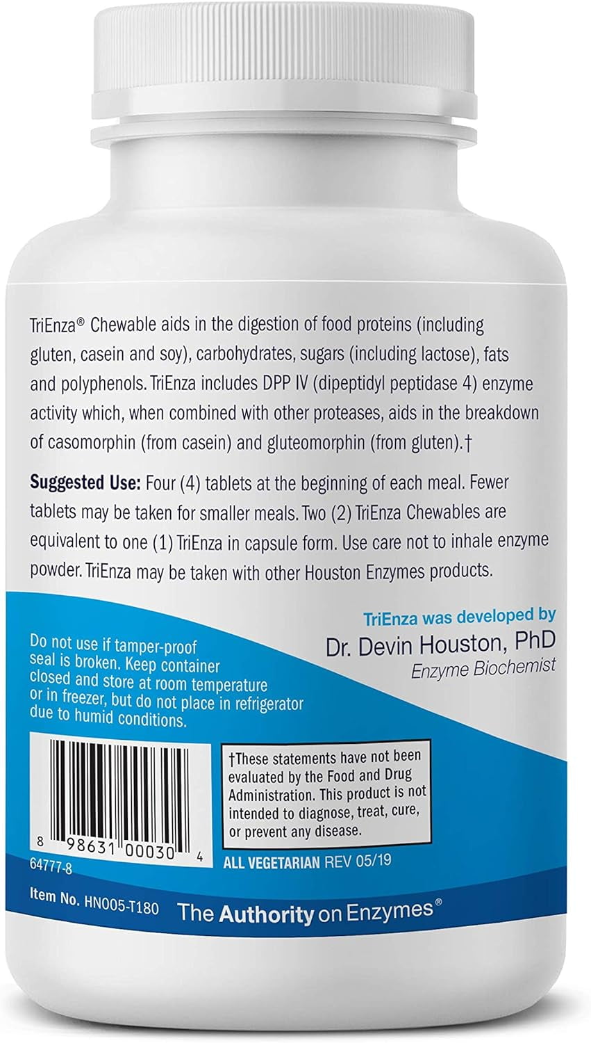 Houston Enzymes TriEnza - Broad-Spectrum Enzyme for Digestive Health Support - 180 Chewable Tablets