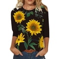 thumbnail image 2 of Pompotops Mode Femme Col Rond Décontracté Trois Quarts Imprimé Tournesol T-shirt Blouse, 2 of 5
