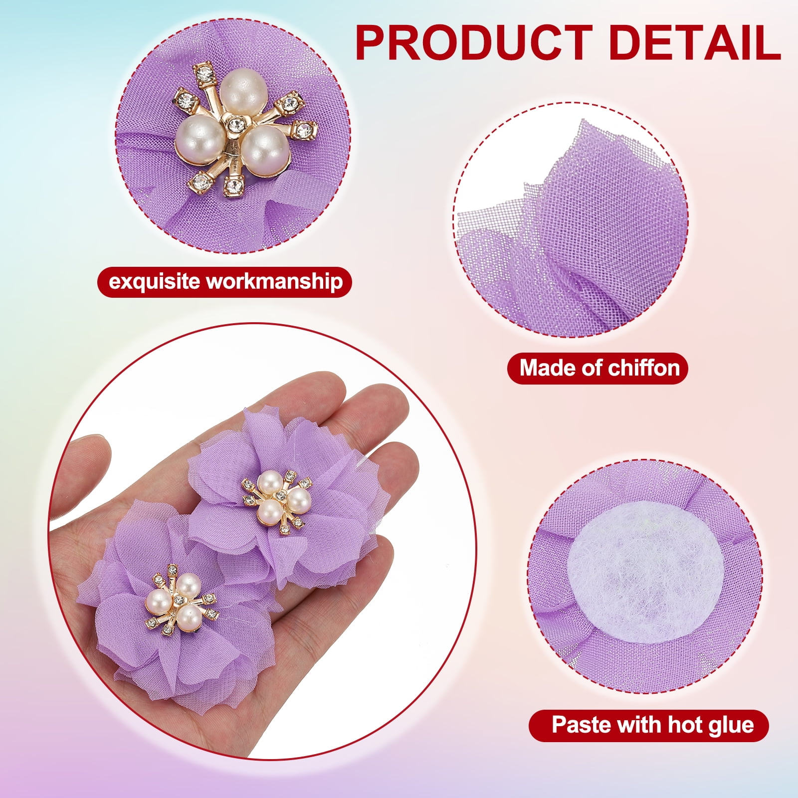 Unique Bargains Chiffon Flower Appliques for DIY Craft Clothing Wedding Purple