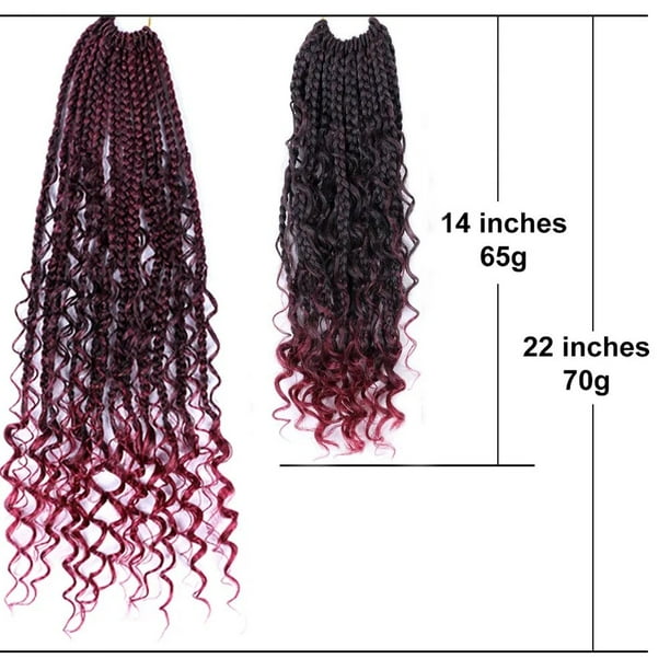 Caja de trenzas de diosa desordenada, trenzas Bohemias de ganchillo 3X, Bohe preenrollado, extensión de cabello trenzado ombré negro