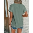 thumbnail image 4 of JGGSPWM Women's Summer Trendy Going Out Loose Comfy Dressy Casual Eyelet Short Sleeve Pullover Blouse Tops Army Green 3XL, 4 of 6