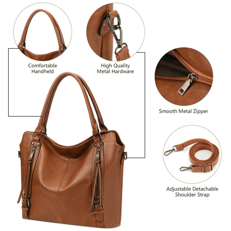 SENDEFN Women's Leather Hobo Tote with Tassel Pockets Brown photo 5