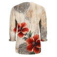 thumbnail image 5 of Blouse for Women Plus Size 3/4 Sleeve Floral Print V-neck Blouse Casual Smocked Cuffs T-shirt Khaki XXL, 5 of 6