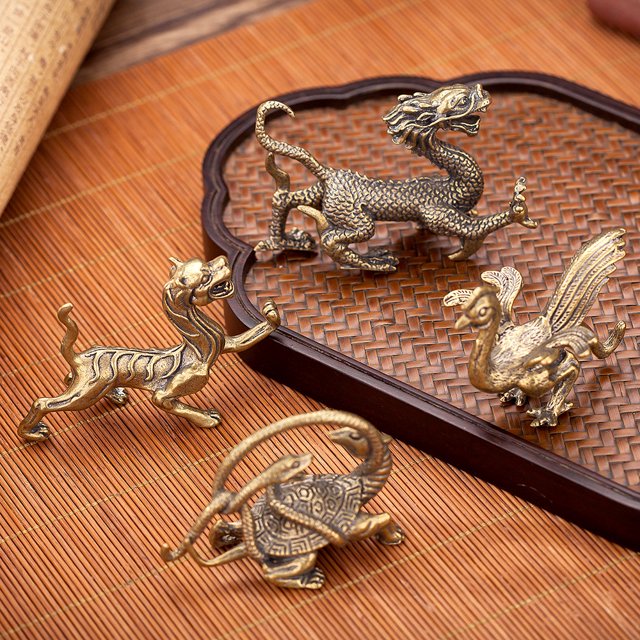 Decoración de dragón de latón, artesanías para la oficina, decoración del hogar, cuatro bestias divinas, suministros de decoración de automóviles para escritorio