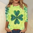 thumbnail image 2 of Women's St Patrick's Day T-Shirt Lucky Leaves Printed 3/4 Sleeve Paddy's Tie-dye Green Basic Tee Tshirts (2XL, Green 03), 2 of 5