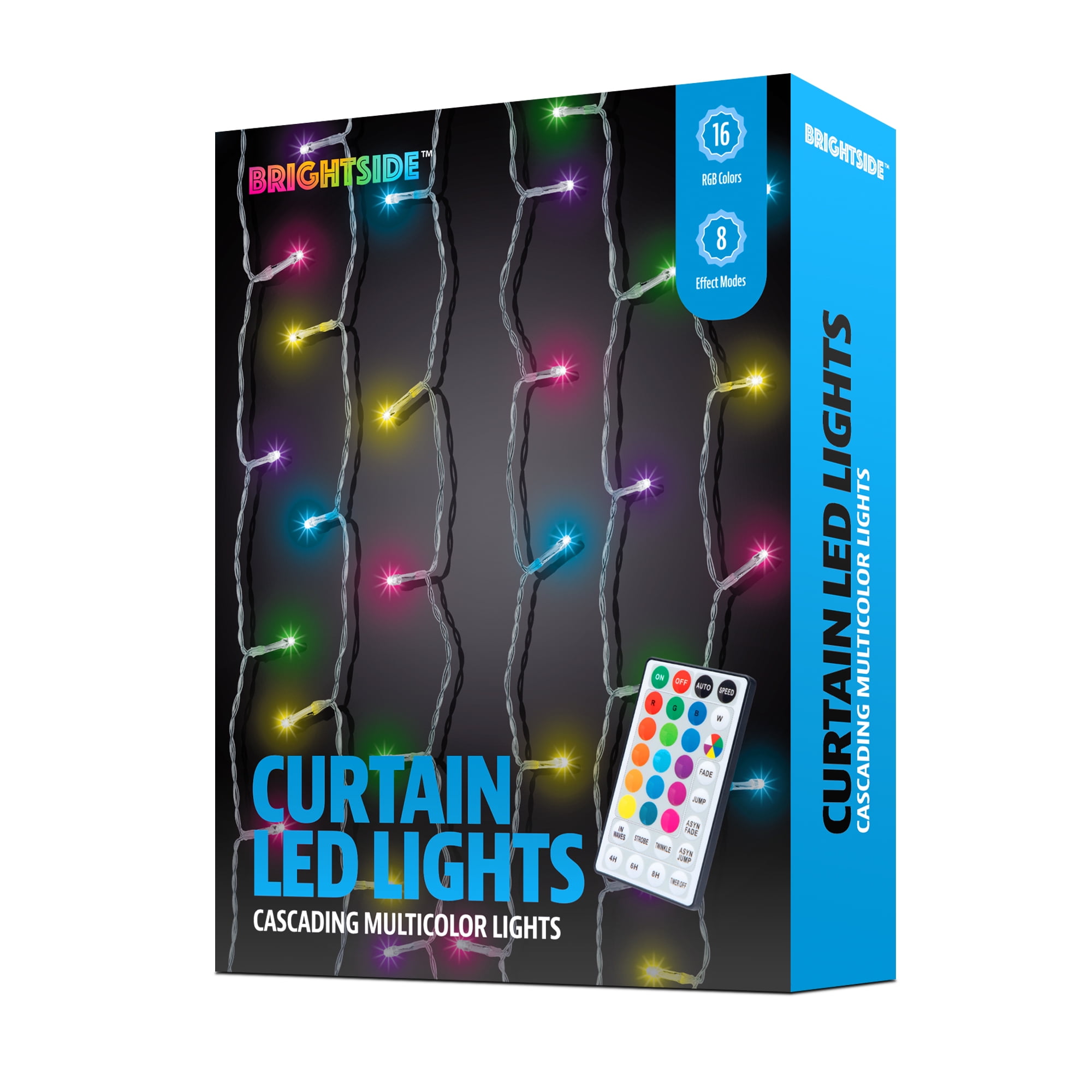 BrightSide Color Changing RGB Curtain Lights with Remote, USB Powered, 5ft H x 3.5ft W