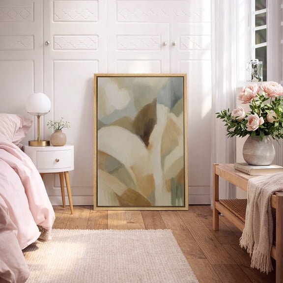 Framed Canvas Print Neutral Beige Modern Abstract Wall Art Contemporary Minimalist Decorative for Living Room Bedroom - 16"x24" NATURAL