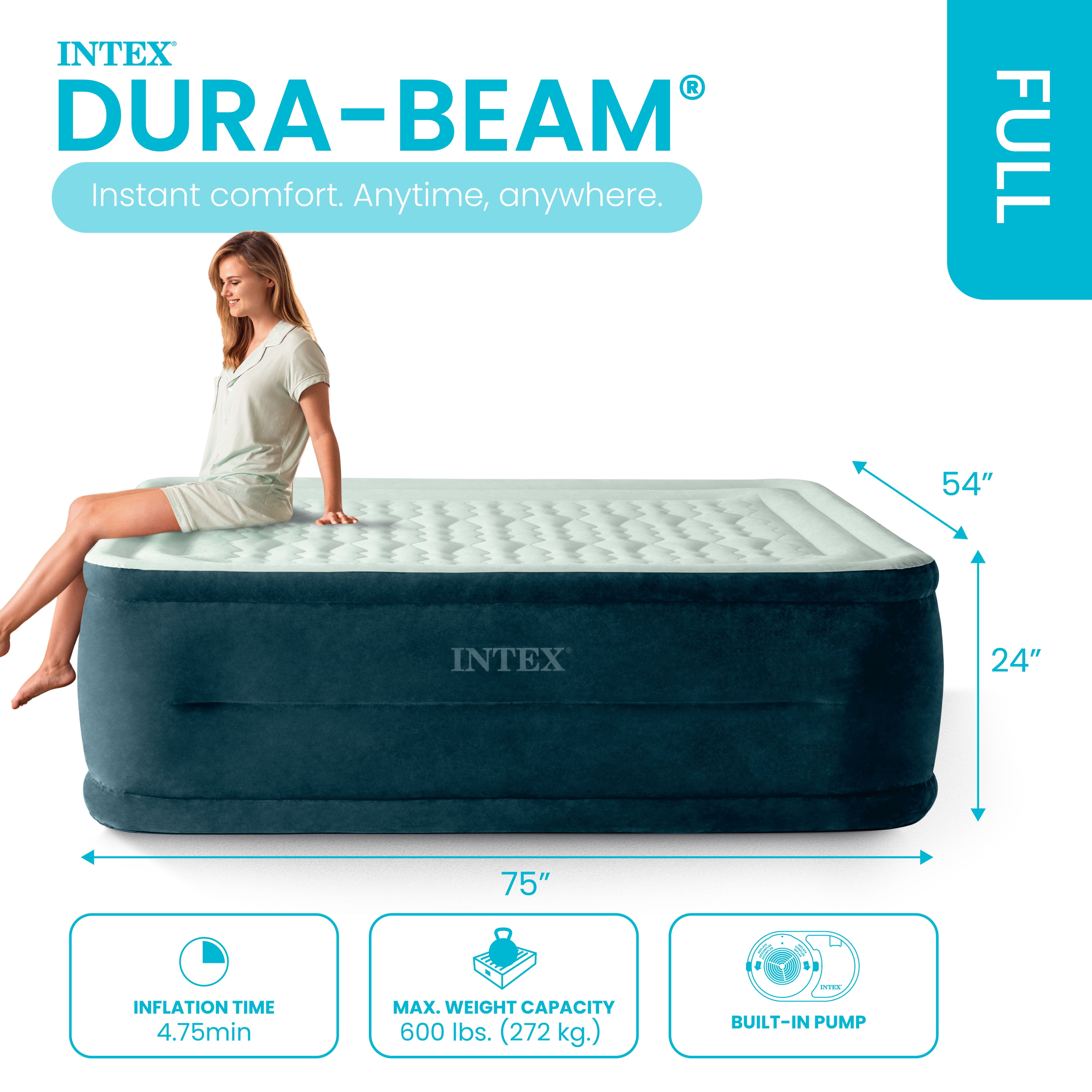 Intex 24" Full Dream Lux Pillow Top Dura-Beam Airbed Mattress with Built-in Pump