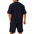 thumbnail image 4 of FRSASU Men's Casual Jacquard Knit Short Sleeve T Shirts and Shorts Summer Beach Vacation 2 Piece Outfit Lounge Workout Sets Navy, 4 of 6