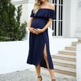 thumbnail image 4 of Maternity Dress Women's Off Shoulder Split A Line Casual Maxi Dress, 4 of 5