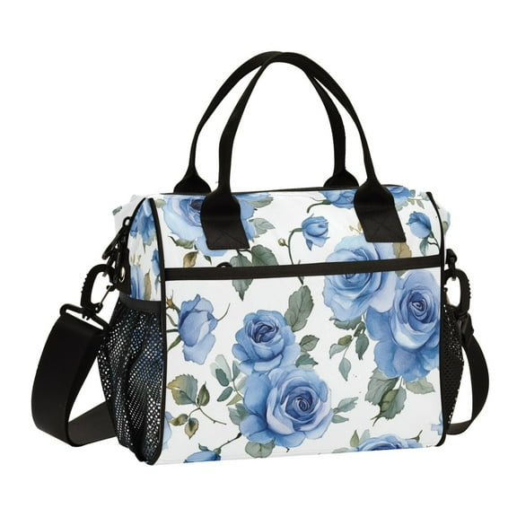WOBOGO Blue Rose Lunch Bag Large Capacity Leak Proof Insulation Soft Adult Men and Women Universal 11.8×11.4×6.2in