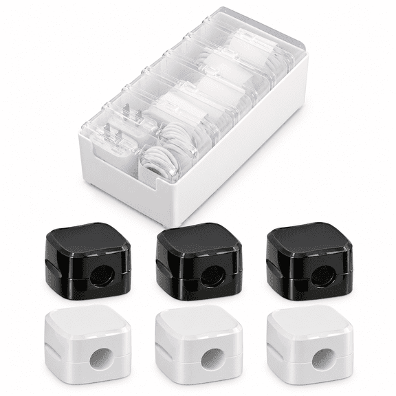 14-Piece Cable Organizer Set with Storage Box, 7 Individual Cable Cases & 6 Magnetic Cable Clips, Cord Organizer for Desk, Chargers, USB Cables, Home Office, Black & White