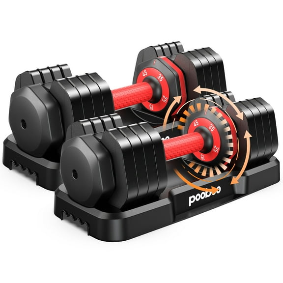 Pooboo Ensemble d'Haltères Réglables 15-55 Lb Réglages de Poids Ajustables Haltères pour Exercice Équipement d'Entraînement 55 Lb*2