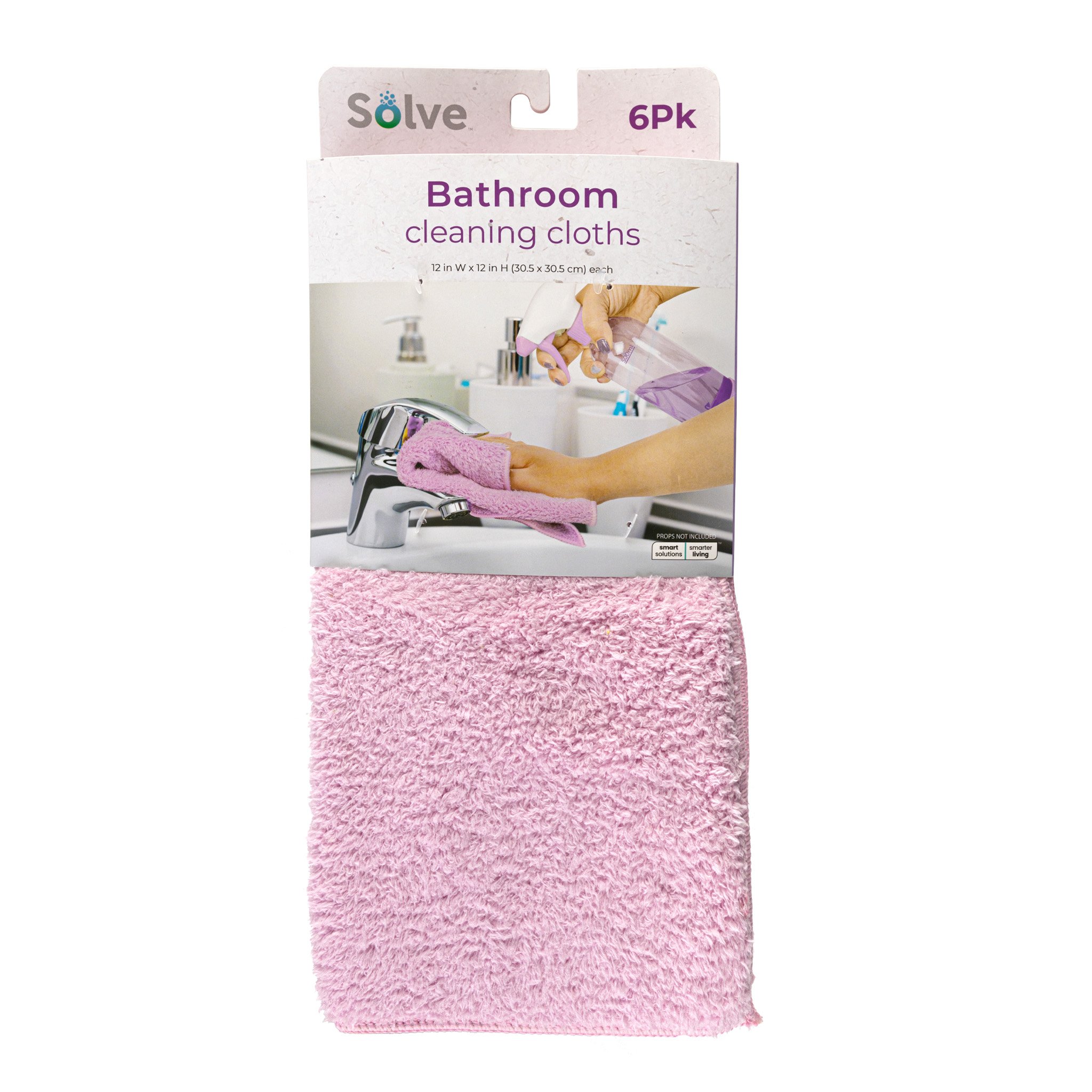 Solve™ Bathroom Cleaning Cloths, Pink, Double-Sided Microfiber Cleaning Wipes, Lint-Free and Reusable, Set of 6