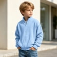 thumbnail image 6 of Cethrio Boys Zip up Sweatshirts, Casual Waffle Knit Stand-up Collar Long Sleeve Fall Outerwear Light Blue Size 3-4 T, 6 of 8