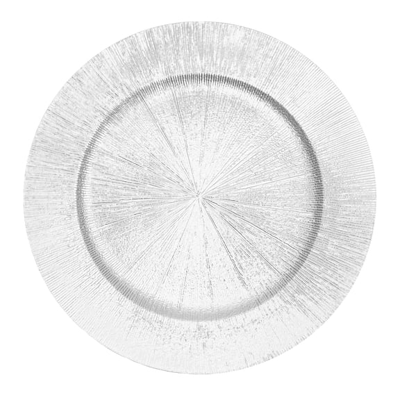 50 Pcs Silver Round Charger Plates Bulk Dinner Charger Plates Set Plastic Embossed Decorative Chargers Serving Plate