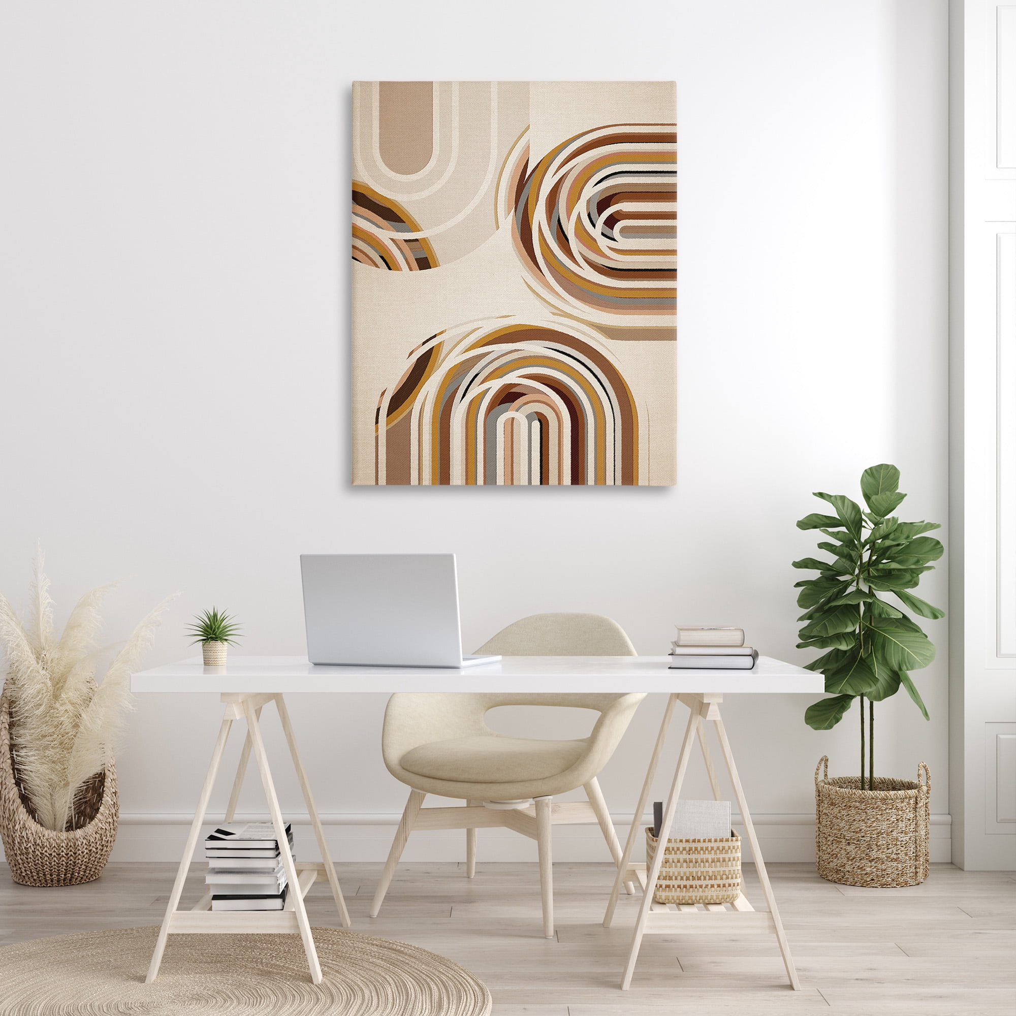 Stupell Industries Neutral Overlapping Arches Abstract Painting Gallery Wrapped Canvas Art Print Wall Art, 36 x 48
