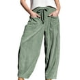 thumbnail image 2 of Women'S Corduroy Pants Baggy Wide Leg Pants Casual Elastic Waisted Palazzo Harem Pants with Pockets Bean Green S, 2 of 8