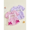 thumbnail image 3 of BemeyourBBs Baby Girl 1/2 Birthday Outfits Half Birthday Clothes Plaid Bubble Romper Half Way To Sweet One Letters Embroidery Doll Collar Short Sleeve Smocked Bodysuit Playsuit, 3 of 9