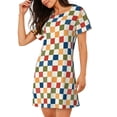 thumbnail image 2 of Balery Floral Checkerboard Camisón de manga corta con cuello redondo para mujer, cómodo y elegante., 2 of 6